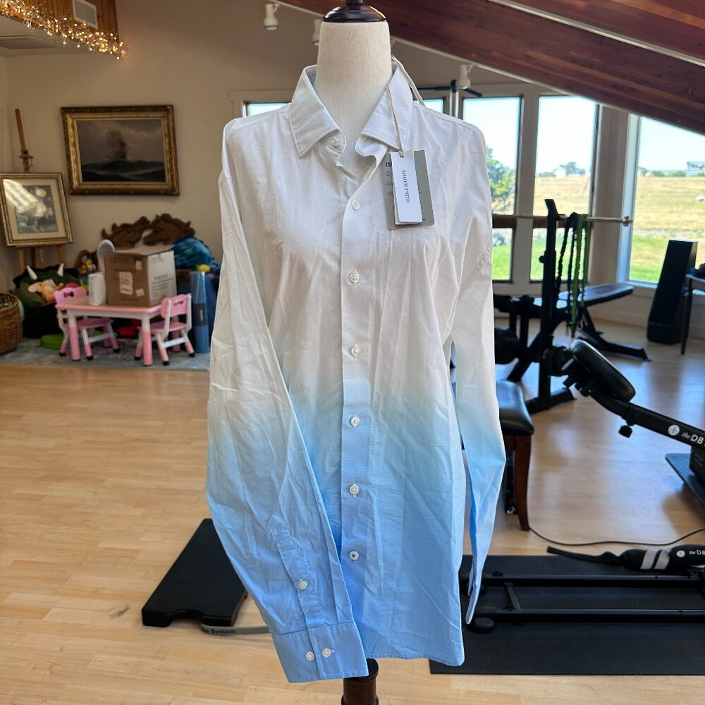 NWT Mens Button Up Teal Ombre Shirt Medium M